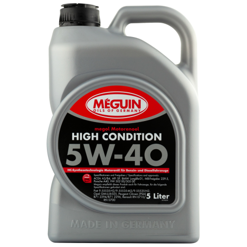 3198 Meguin НС-синт. мот.масло Megol Motorenoel High Condition 5W-40 CF/SN A3/B4 (5л) - 5 л