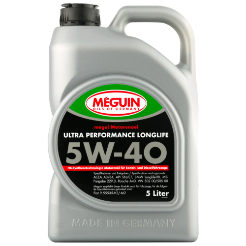 6328 Meguin НС-синт. мот.масло Megol Motorenoel Ultra Performance Longlife 5W-40 CF/SN B4/A3 (5л) - 5 л